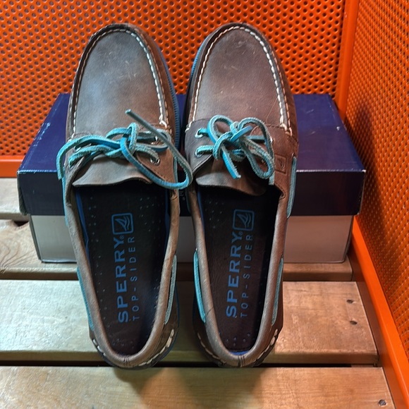 Sperry Men's Authentic Original™ Top-Sider 'Dark Brown & Neon Blue' - Picture 3 of 8